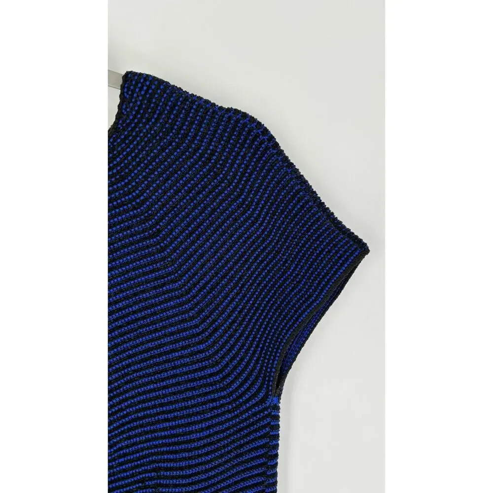 Escada Womens Blue Short Cap Sleeve A Line Dress Round Neck Knit Size XL Black